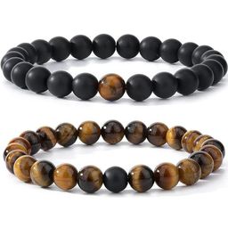 VIBESLE Unisex Set of 2 Balck & Brown Crystal Bracelet-3