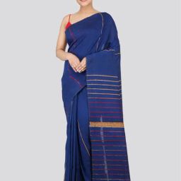 Pinkloom Blue Cotton Woven Saree With Unstitched Blouse-picture-25