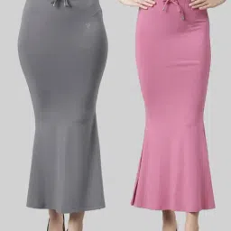 TWIN BIRDS Grey & Pink Plain Saree Shapewear - Pack Of 2-image-91