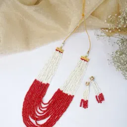 Teejh Jareen Red & White Gold Necklace & Earring Set-image-68