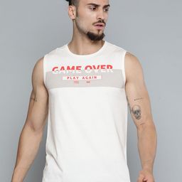 Alcis Men Off White Typography Printed Slim Fit Gym T-shirt-image-57