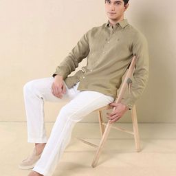 U.S. Polo Assn. X Pacho Men Tailored Fit Spread Collar Solid Pure Linen Casual Shirt-image-99
