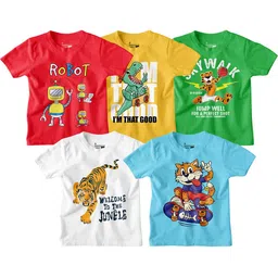 BonOrganik Boys Pack of 5 Printed Applique T-shirt-picture-19