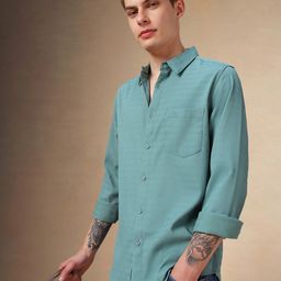 Dennis Lingo Men Spread Collar Textured Cotton Casual Shirt-image-77