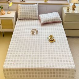 JC HOME Silver Toned & Grey Checked 140 TC Queen Bedsheet Set 1.50m x 2.00m-picture-25