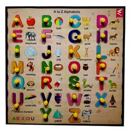 WISSEN Wooden Capital Alphabet Knob and Peg Puzzle Multicolor - 26 Pieces-4