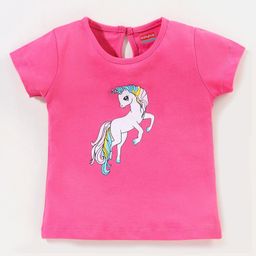 Babyhug 100% Cotton Half Sleeves Tee With Unicorn Graphics- Pink-image-66