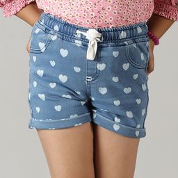 Kiddopanti All Over Heart Printed Roll Up Shorts - Light Blue-image-20