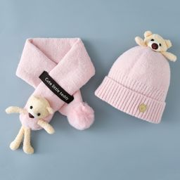Babyhug Teddy Applique Woollen Cap and Muffler Set Small Size Pink - Diameter 10.5 cm-image-17