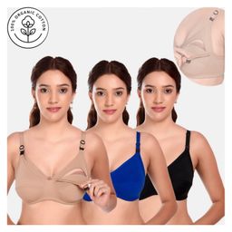 Elite Mom Pack Of 3 Solid Maternity Nursing Bra - Beige Blue & Black-image-41