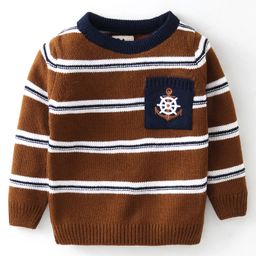 Yellow Apple Full Sleeves Pullover Sweater Stripe Design - Brown-image-93