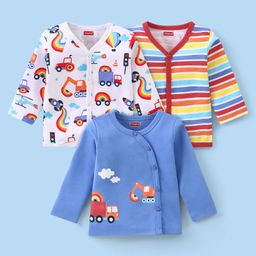 Babyhug 100 % Cotton Knit Full Sleeves  Front Open Vests With Stripes & Vehicle Print Pack Of 3 - Multicolor-image-30