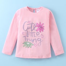 Tango Single Jersey Knit Full Sleeves T-Shirt with Floral & Text Print - Pink-image-23