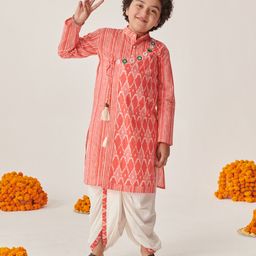 Pspeaches Full Sleeves Ethnic Motif Printed Kurta With Dhoti - Peach-image-17