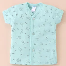 Tango Single Jersey Knit Half Sleeves Front Open Jhabla with Bear Print - Green-picture-45