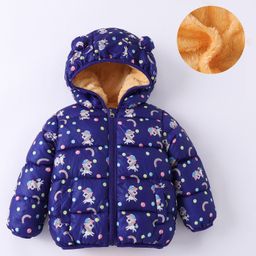 Kookie Kids Full Sleeves Padded Hooded Jacket with Unicorn Print - Blue-image-49