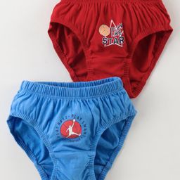 Revvo Junior Cotton Knit Text Printed Panties Pack of 2 -  Blue & Red-image-59
