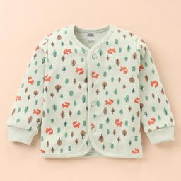 Pink Rabbit Fleece Knit Full Sleeves Front Open Vests With Fox Print - Green-picture-7