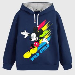 KUCHIPOO Fleece Full Sleeves Disney Featuring Mickey Mouse Printed Hoodie - Blue-picture-5