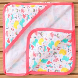 OHMS Interlock Knit Wrappers with Unicorn Print L 75 x W 75 cm - White & Pink-4