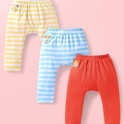 Babyhug Disney Interlock Knit Diaper Leggings with Stripes & The Lion King Graphics Pack of 3- Yellow White & Blue-image-45