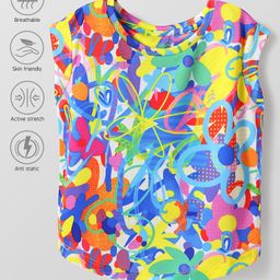 Pine Active Half Sleeves High Stretch T-Shirt Splash Print - Blue & Yellow-picture-32