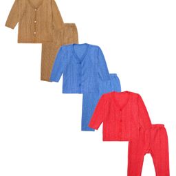 Superminis Pack Of 3 Full Sleeves Striped Thermal Tees With Coordinating Pajamas Set - Blue Red & Brown-image-37