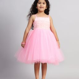 Toy Balloon Kids Net Sleeveless Shimmered Stars Detailed Dress - Pink-image-67