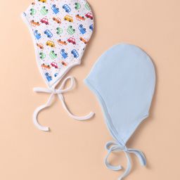Ben Benny 100% Cotton Knit Printed Cap With Knot Pack of 2 White & Light Blue - Diameter 23 cm-image-88