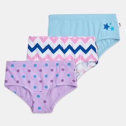 Plan B Cotton Elastane Pack Of 3 Polka Dots & Star Printed Panties - Blue Lavender & White-image-55