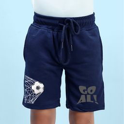 NUSYL Cotton Blend Goal Text Printed Shorts - Navy Blue-image-83