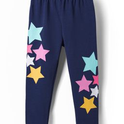 Babyhug Cotton Lycra Knit Full Length Leggings with Star Print - Navy Blue-image-45