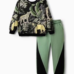 Ollington St. Cotton Full Sleeves Animal Printed Sweatshirt & Knit Joggers Set - Olive Green-picture-19