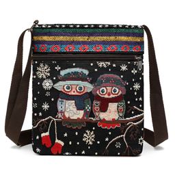 SYGA Women's Jacquard Cloth Material With Butterfly Pattern, Sling Bag (Owl)-image-66