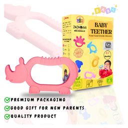 ZoZoBaa Cute Rhino Shape Soft Silicone Teether for Baby Gums, Teething Toys for Babies, BPA Free, Pain-Relief, Non-Toxic, 100% Food Grade, Soothing & Smooth Edges Easy to Grasp Chewable- (Pack of 1)-25