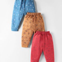 Simply Interlock Knit Full Length Lounge Pants With Vehicles & Sports Theme Print Pack Of 3 - Red Blue & Brown-picture-24