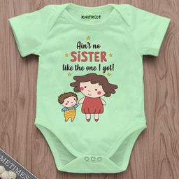 KNITROOT Cotton Knitted Half Sleeves A'Int No Sister Like The One I Got Text Printed Onesie - Green-image-34