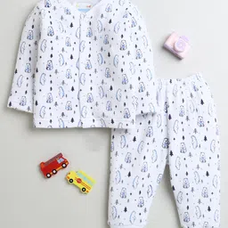 BUMZEE Cotton Knit Full Sleeves T-Shirt & Lounge Pant Set With Animal Print - White-picture-27