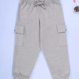 Kiddopanti Fleece Knit Solid Cargo Track Pants - Grey Melange-picture-0