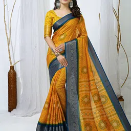 V3 FASHION STUDIO Bandhani Printed Zari Pure Cotton Bandhani Saree-picture-27
