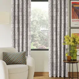 Nefertiti Home Tan 2 Pieces Floral Printed Black Out Long Door Curtains-image-78