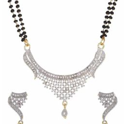 Arjun Traders Silver-Plated American Diamonds Studded And Beaded Mangalsutra With Earrings-image-80