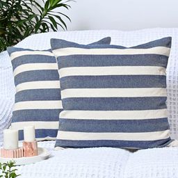 ANWYN Cream-Coloured & Grey Set of 2 Striped Square Cushion Covers image 1