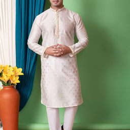 AHLAN APPARELS Floral Embroidered Dupion Silk Kurta With Pyjamas-picture-20