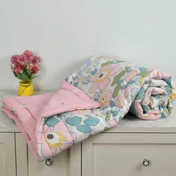 YaAkholic White And Pink Floral Printed Microfiber 180 GSM AC Room Queen Bed Comforter-image-61