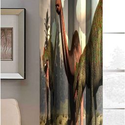 Aura Off White & Brown DinosaurPrinted Light Blocking Window Curtain-23