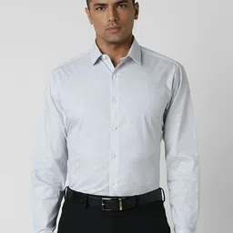 V Dot Men Spread Collar Geometric Printed Cotton Slim Fit Formal Shirt-image-5