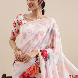 LOOKNBOOK ART White & Pink Floral Saree-image-29