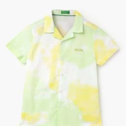 United Colors of Benetton Kids Green & Yellow Cotton Over Dyed Shirt-image-58