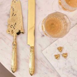 Mason Home Royal Floral Bloom Cake Knife And Server - Gold-image-27